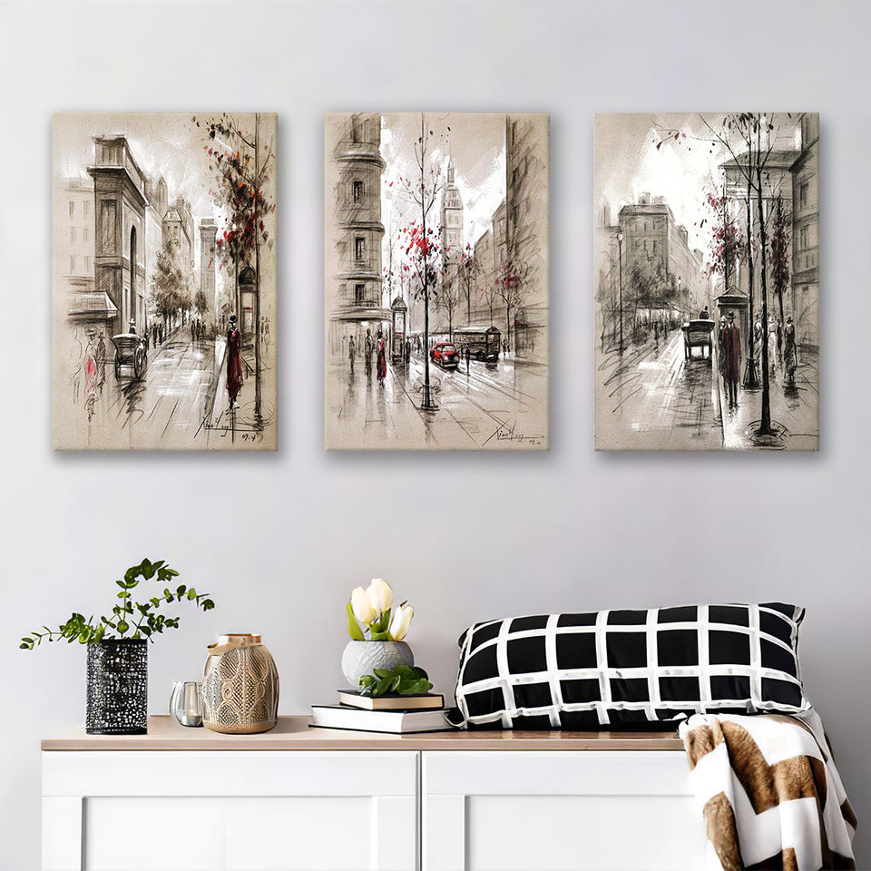Abstract City Street Set of 3 Piece Canvas Prints Wall Art Decor