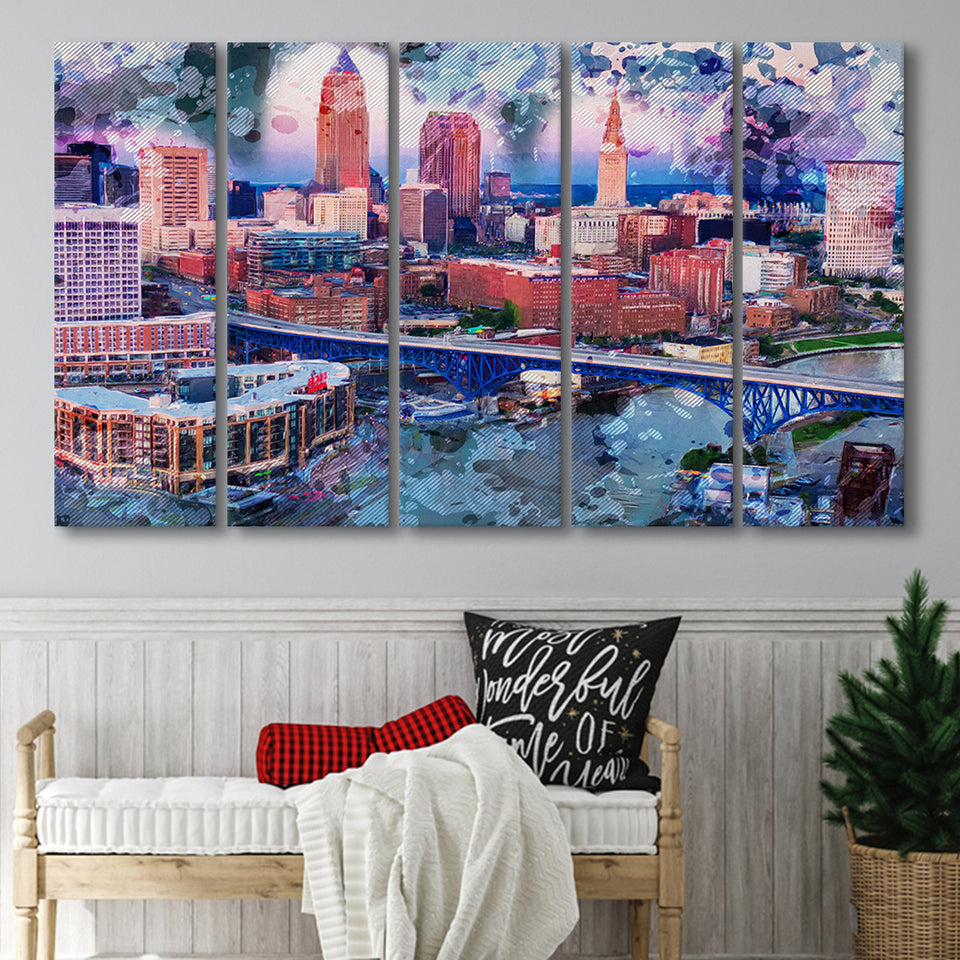 Abstract Cleveland 5 Piece B Canvas Prints Wall Art Decor, Multi Panels,Large Canvas, Home Decor