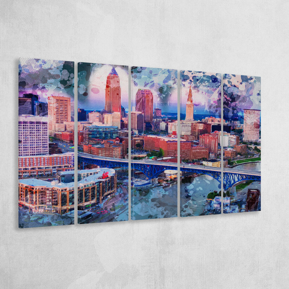 Abstract Cleveland 5 Piece B Canvas Prints Wall Art Decor, Multi Panels,Large Canvas, Home Decor