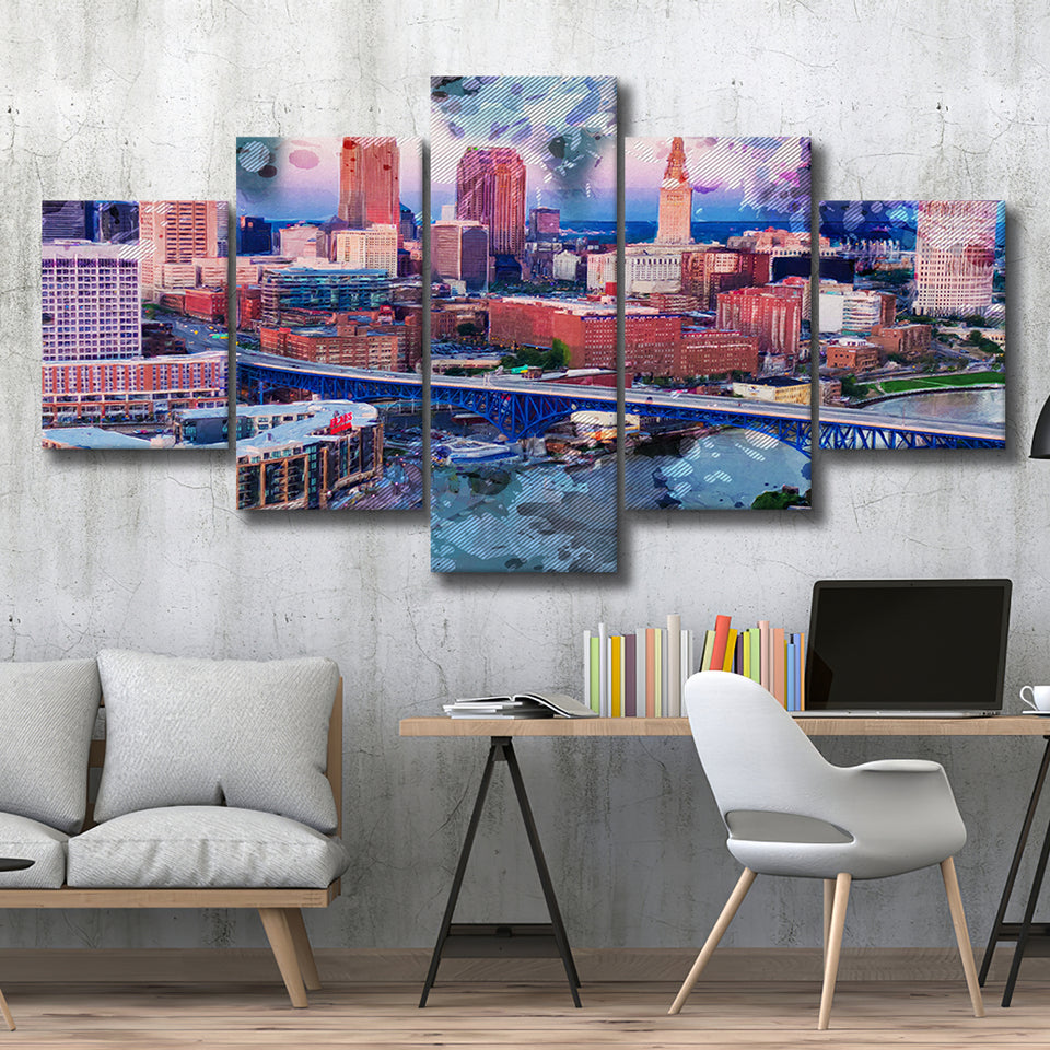 Abstract Cleveland 5 Pieces Canvas Prints Wall Art Decor - Painting Canvas, Mixed Canvas, Multi Panels