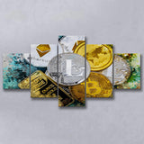 Abstract Cryptocurrency Painting 5 Pieces Canvas Prints Wall Art Decor - Painting Canvas, Mixed Canvas, Multi Panels