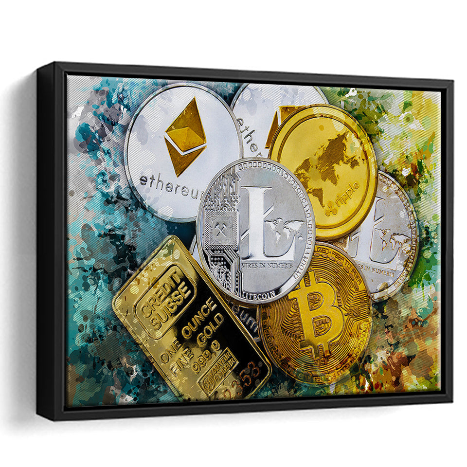 Abstract Cryptocurrency Painting Framed Canvas Prints Wall Art Decor - Painting Canvas, Framed Picture, Home Decor