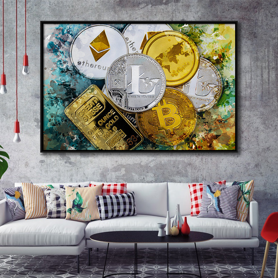 Abstract Cryptocurrency Painting Framed Canvas Prints Wall Art Decor - Painting Canvas, Framed Picture, Home Decor