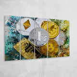 Abstract Cryptocurrency Painting 5 Piece B Canvas Prints Wall Art Decor, Multi Panels,Large Canvas, Home Decor