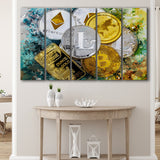 Abstract Cryptocurrency Painting 5 Piece B Canvas Prints Wall Art Decor, Multi Panels,Large Canvas, Home Decor