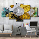 Abstract Cryptocurrency Painting 5 Pieces Canvas Prints Wall Art Decor - Painting Canvas, Mixed Canvas, Multi Panels