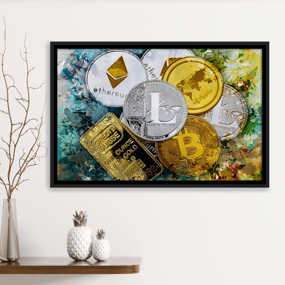 Abstract Cryptocurrency Painting Framed Canvas Prints Wall Art Decor - Painting Canvas, Framed Picture, Home Decor
