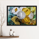 Abstract Cryptocurrency Painting Framed Canvas Prints Wall Art Decor - Painting Canvas, Framed Picture, Home Decor
