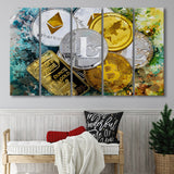 Abstract Cryptocurrency Painting 5 Piece B Canvas Prints Wall Art Decor, Multi Panels,Large Canvas, Home Decor