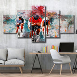 Abstract Cycling Painting 5 Pieces Canvas Prints Wall Art Decor - Painting Canvas, Mixed Canvas, Multi Panels
