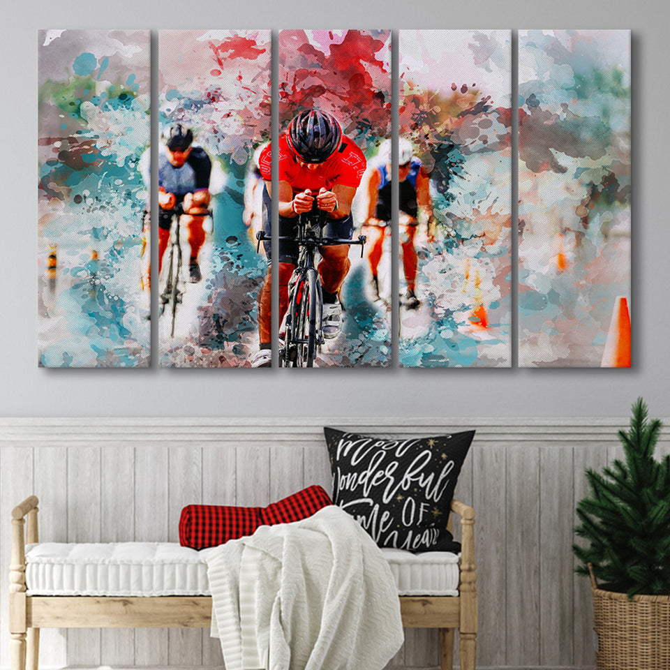 Abstract Cycling Painting 5 Piece B Canvas Prints Wall Art Decor, Multi Panels,Large Canvas, Home Decor