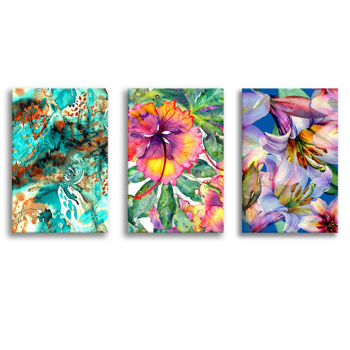 Abstract Floral Watercolor Canvas Prints 3 Pieces Wall Art Decor - Painting Canvas, Multi Panel, Home Decor