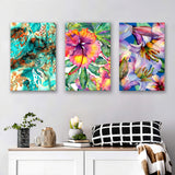 Abstract Floral Watercolor Canvas Prints 3 Pieces Wall Art Decor - Painting Canvas, Multi Panel, Home Decor