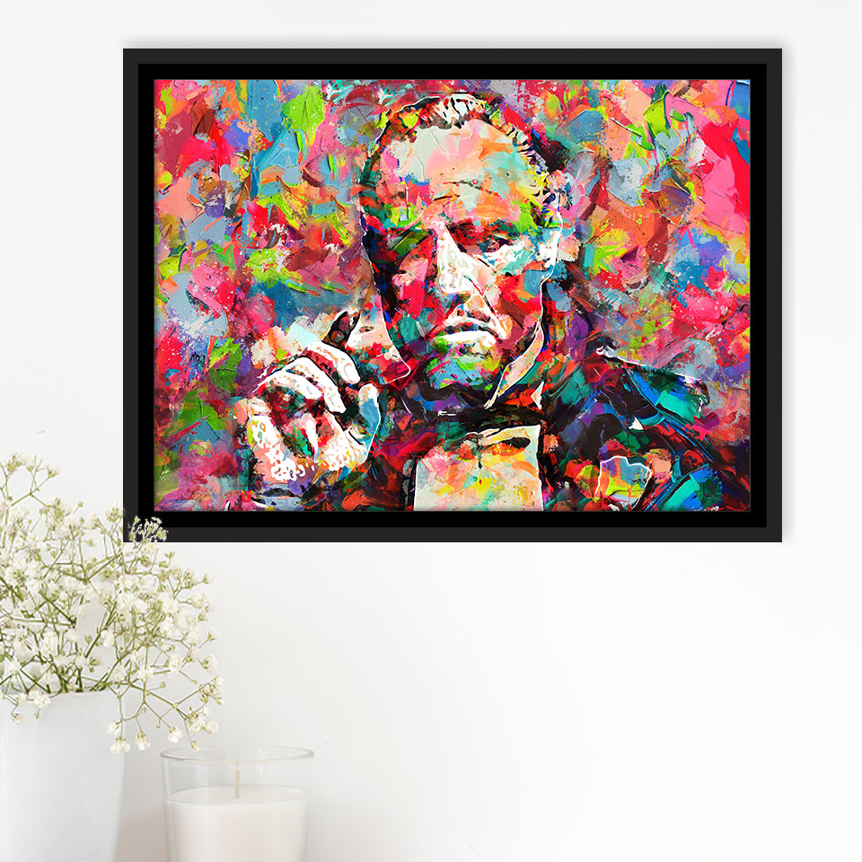Abstract Godfather Colorful Framed Canvas Prints Wall Art Home Decor - Painting Canvas, Black Frame, Framed Picture