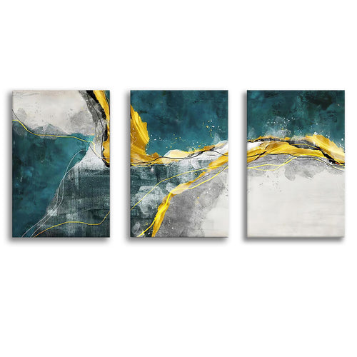 Abstract Golden Horizons Canvas Prints 3 Pieces Wall Art Decor - Painting Canvas, Multi Panel, Home Decor