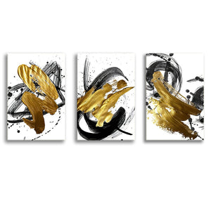 Abstract Golden Swirls Luxury Canvas Prints 3 Pieces Wall Art Decor - Painting Canvas, Multi Panel, Home Decor