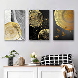 Abstract Golden Tree Rings Canvas Prints 3 Pieces Wall Art Decor - Painting Canvas, Multi Panel, Home Decor