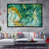 Abstract Green Marble Canvas Art, Contemporary Framed Canvas Prints Wall Art Decor, Black Floating Frame
