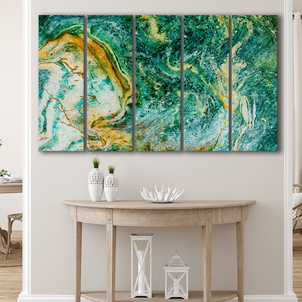 Abstract Green Marble Canvas Art, Contemporary 5 Panels B,Large Canvas,Canvas Prints Wall Art Home Decor