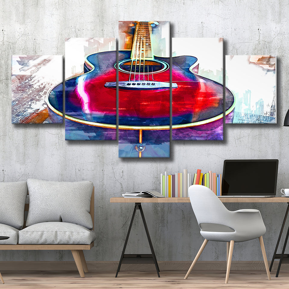 Abstract Guitar 5 Pieces Canvas Prints Wall Art Decor - Painting Canvas, Mixed Canvas, Multi Panels