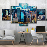 Abstract Hong Kong 5 Pieces Canvas Prints Wall Art Decor - Painting Canvas, Mixed Canvas, Multi Panels