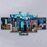 Abstract Hong Kong 5 Pieces Canvas Prints Wall Art Decor - Painting Canvas, Mixed Canvas, Multi Panels