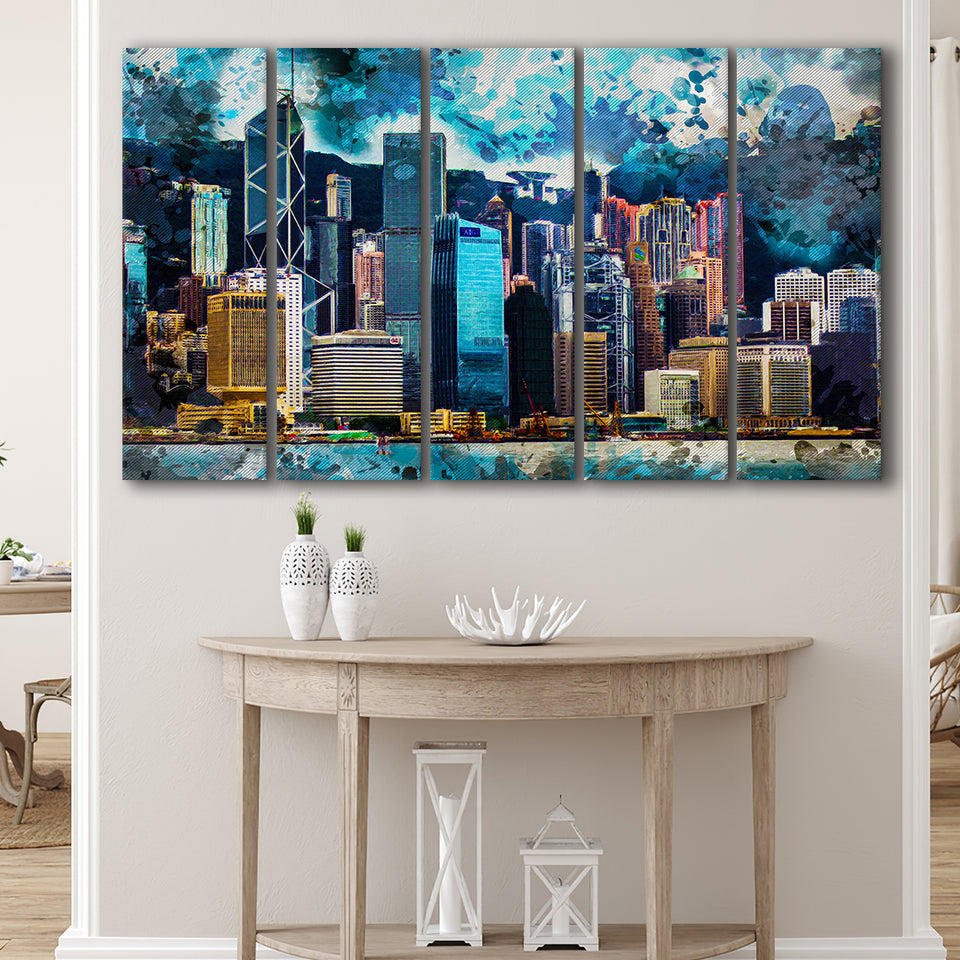 Abstract Hong Kong 5 Piece B Canvas Prints Wall Art Decor, Multi Panels,Large Canvas, Home Decor