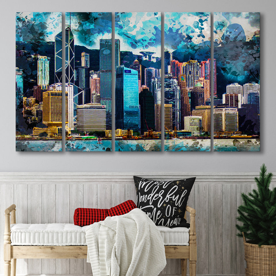 Abstract Hong Kong 5 Piece B Canvas Prints Wall Art Decor, Multi Panels,Large Canvas, Home Decor