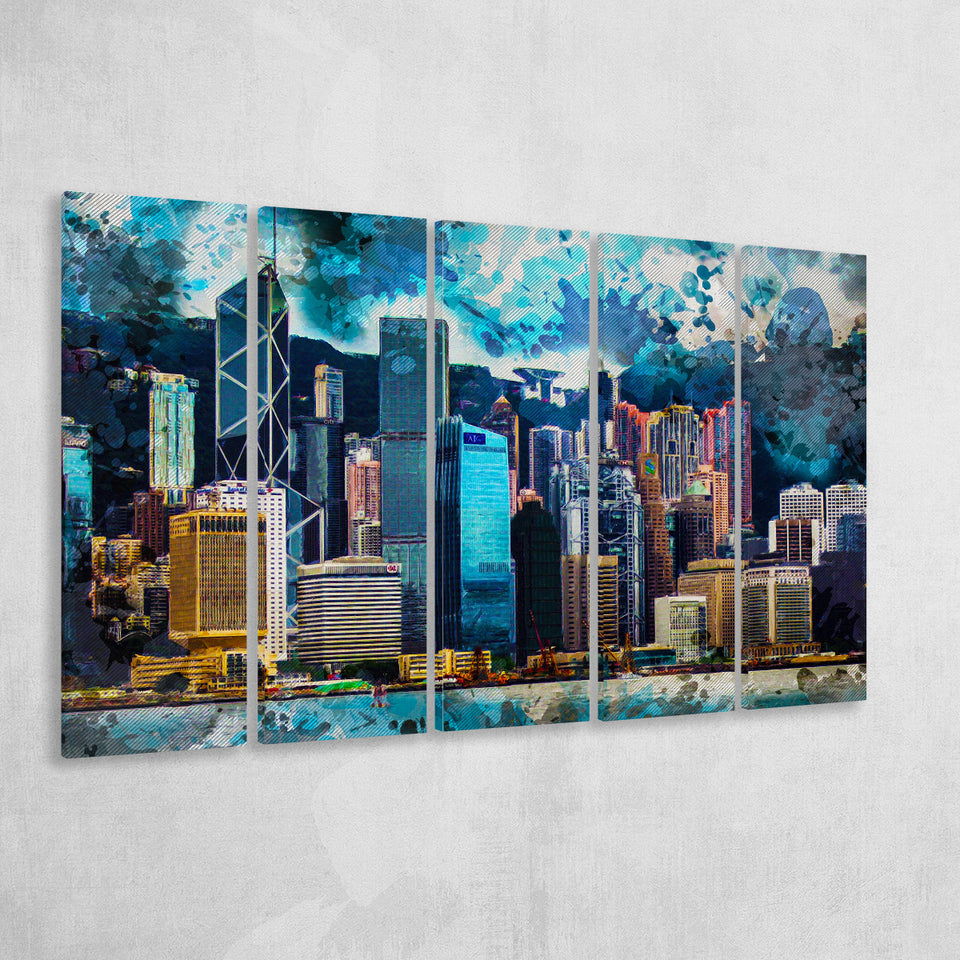 Abstract Hong Kong 5 Piece B Canvas Prints Wall Art Decor, Multi Panels,Large Canvas, Home Decor