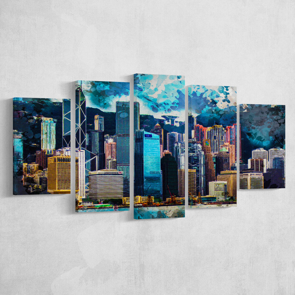 Abstract Hong Kong 5 Pieces Canvas Prints Wall Art Decor - Painting Canvas, Mixed Canvas, Multi Panels