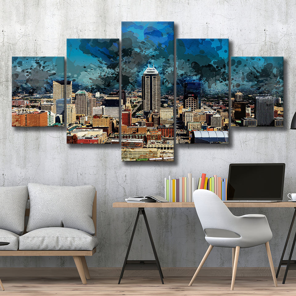 Abstract Indianapolis 5 Pieces Canvas Prints Wall Art Decor - Painting Canvas, Mixed Canvas, Multi Panels