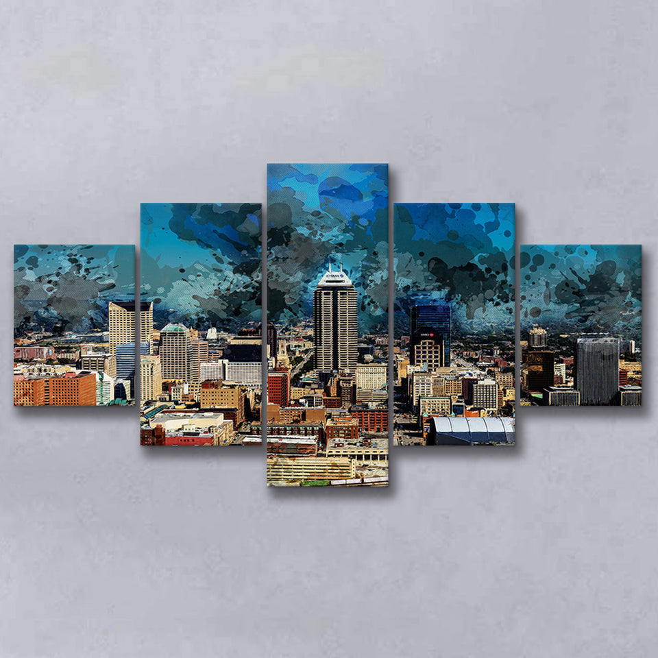 Abstract Indianapolis 5 Pieces Canvas Prints Wall Art Decor - Painting Canvas, Mixed Canvas, Multi Panels