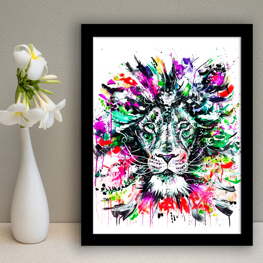 Abstract King Lion Framed Art Print Wall Decor - Painting Art, Wall Art, Framed Picture, Black Frame