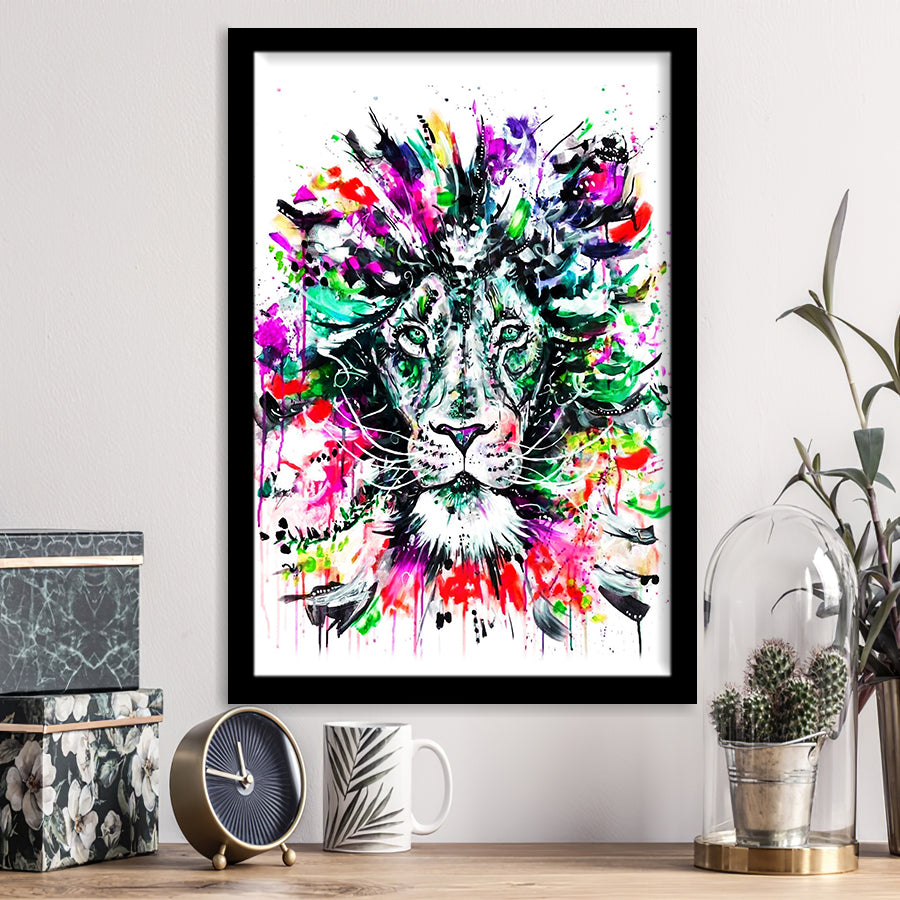 Abstract King Lion Framed Art Print Wall Decor - Painting Art, Wall Art, Framed Picture, Black Frame