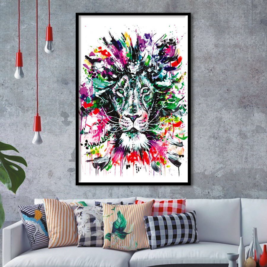 Abstract King Lion Framed Art Print Wall Decor - Painting Art, Wall Art, Framed Picture, Black Frame