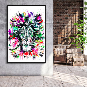 Abstract King Lion Framed Canvas Prints Wall Art Decor - Painting Canvas, Floating Frame, Framed Picture