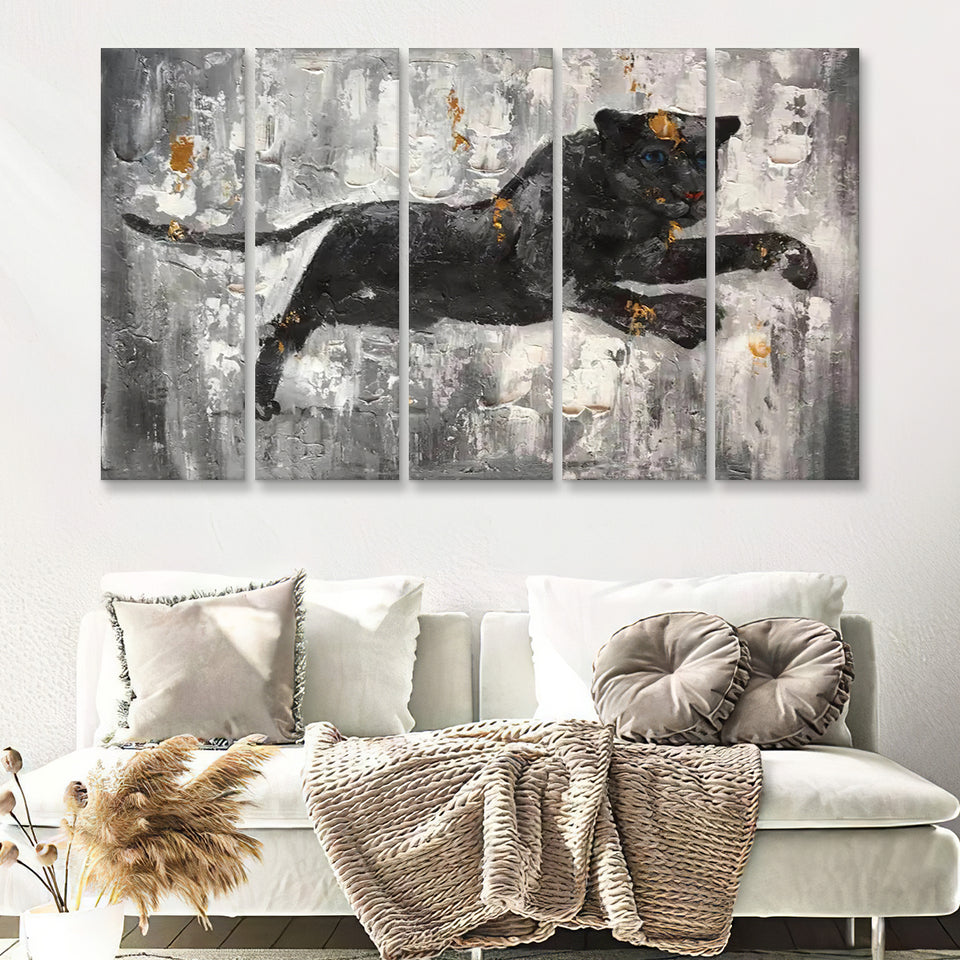 Abstract Lepord Painting 5 Pieces B Canvas Prints Wall Art - Painting Canvas, Multi Panel