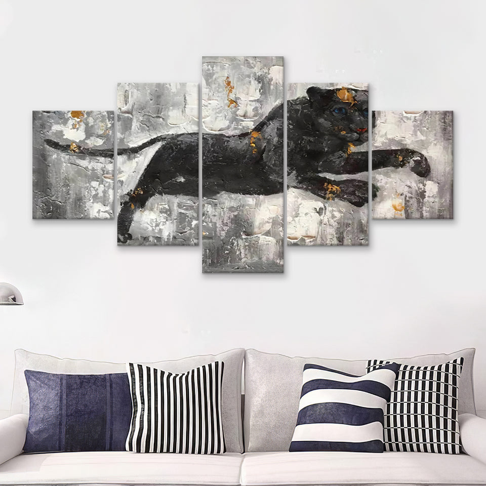 Abstract Lepord Painting 5 Pieces Canvas Prints Wall Art - Painting Canvas, Multi Panel