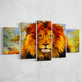 Abstract Lion 5 Pieces Canvas Prints Wall Art Decor - Painting Canvas, Mixed Canvas, Multi Panels