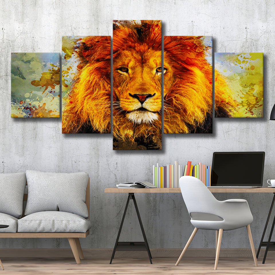 Abstract Lion 5 Pieces Canvas Prints Wall Art Decor - Painting Canvas, Mixed Canvas, Multi Panels