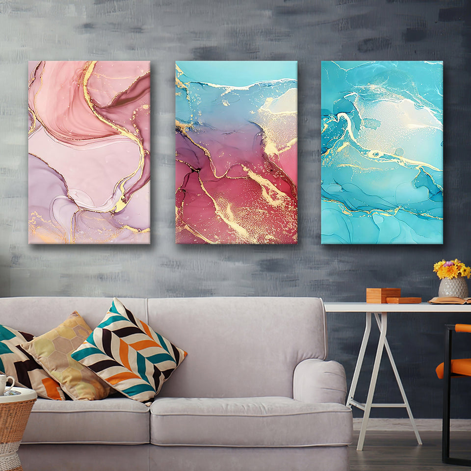 Abstract Marble Vein Canvas Prints 3 Pieces Wall Art Decor - Painting Canvas, Multi Panel, Home Decor