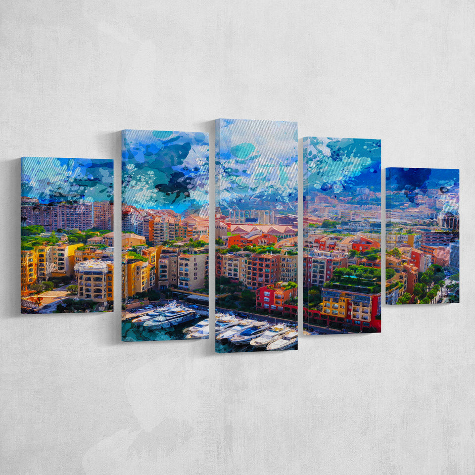 Abstract Monaco Painting 5 Pieces Canvas Prints Wall Art Decor - Painting Canvas, Mixed Canvas, Multi Panels