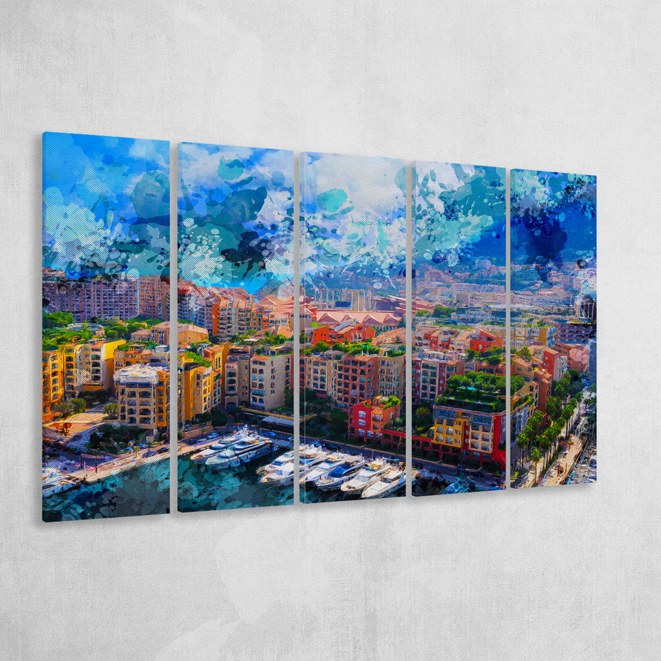 Abstract Monaco Painting 5 Piece B Canvas Prints Wall Art Decor, Multi Panels,Large Canvas, Home Decor