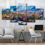 Abstract Monaco Painting 5 Pieces Canvas Prints Wall Art Decor - Painting Canvas, Mixed Canvas, Multi Panels