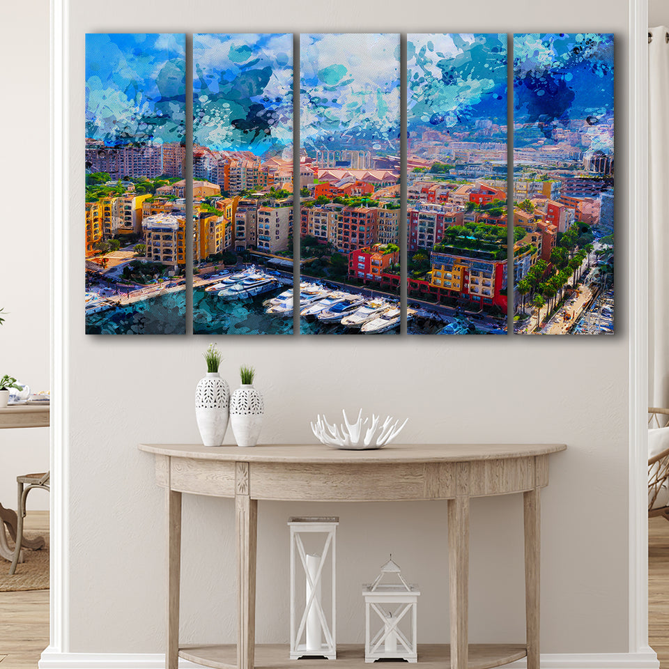 Abstract Monaco Painting 5 Piece B Canvas Prints Wall Art Decor, Multi Panels,Large Canvas, Home Decor