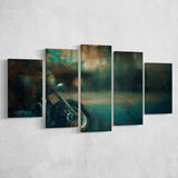 Abstract Motorcycle, Green Waves Painting Multi Panels,Canvas Prints Wall Art Home Decor
