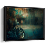 Abstract Motorcycle, Green Waves Painting Framed Canvas Prints Wall Art Decor, Black Floating Frame