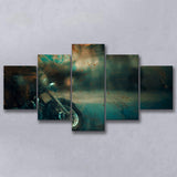 Abstract Motorcycle, Green Waves Painting Multi Panels,Canvas Prints Wall Art Home Decor