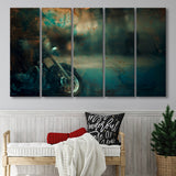 Abstract Motorcycle, Green Waves Painting 5 Panels B,Large Canvas,Canvas Prints Wall Art Home Decor
