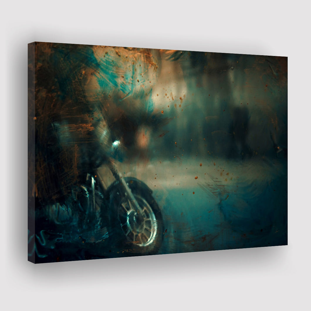Abstract Motorcycle, Green Waves Painting Canvas Prints Wall Art Home Decor - Painting Canvas, Ready to hang